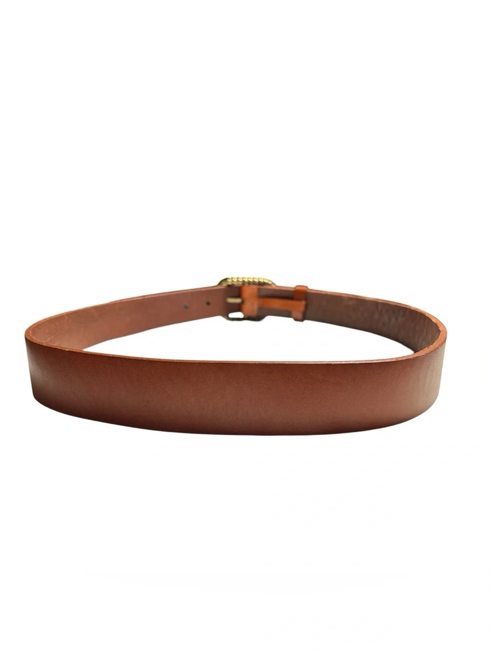 Anthropologie Twisted Rope Oval Leather Belt Cognac Brass Buckle Size S